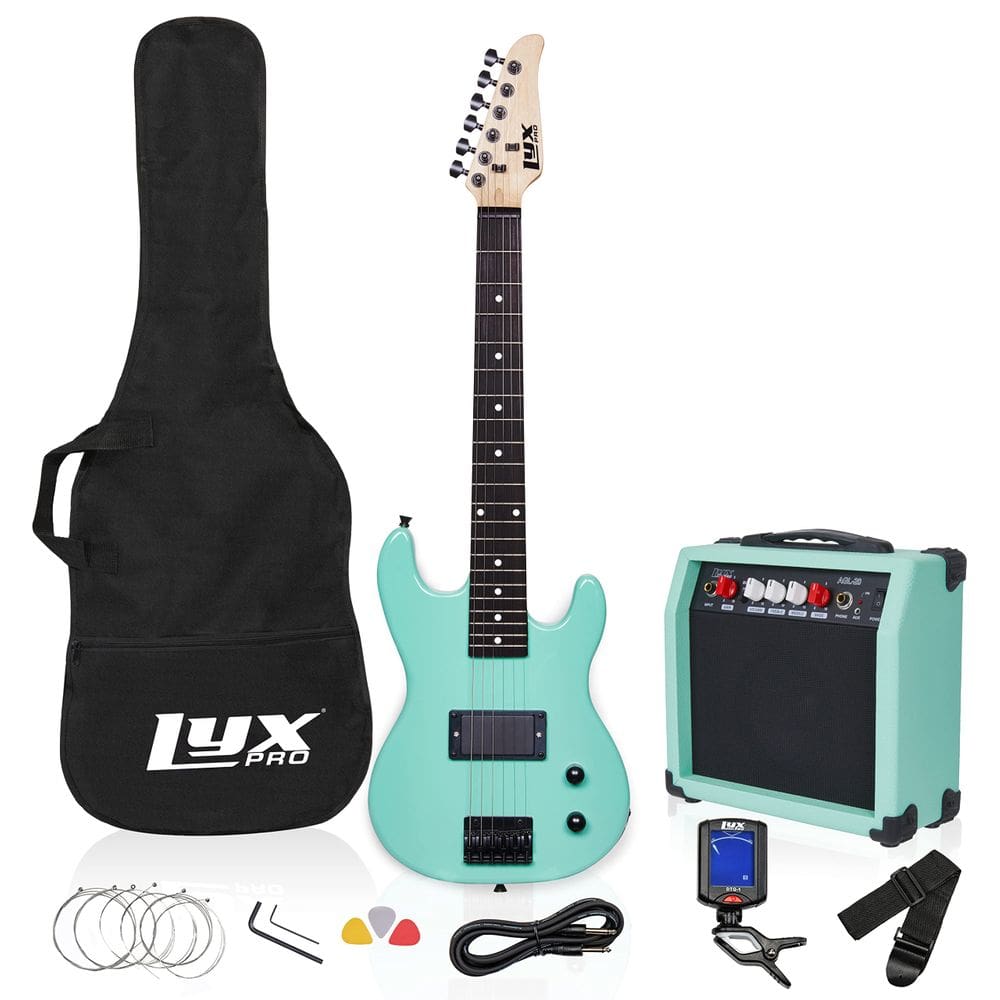 Guitarra elétrica LyxPro de 30 polegadas com kit inicial para crianças verde