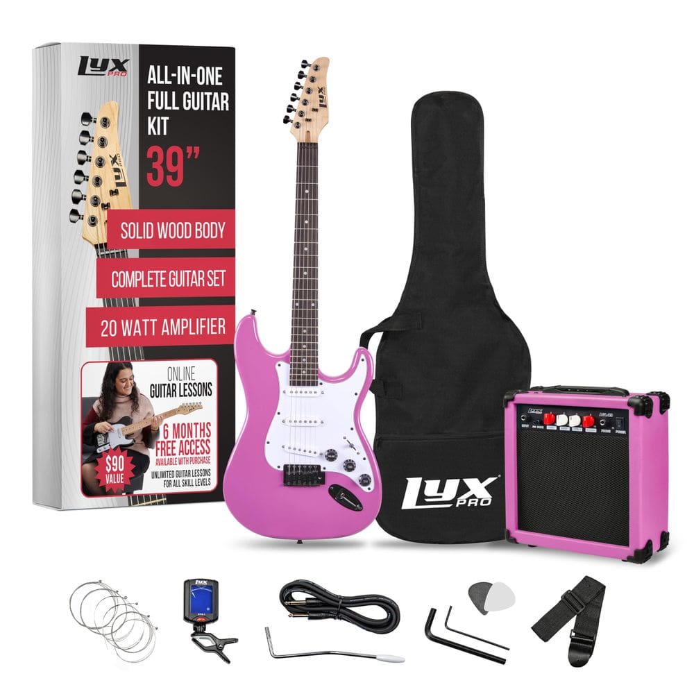 Guitarra elétrica LyxPro Retro Purple com amplificador de 20W e acessórios