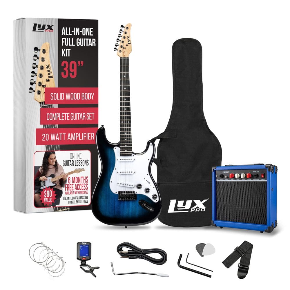 Guitarra elétrica LyxPro Full Size 39 polegadas com amplificador de 20W azul