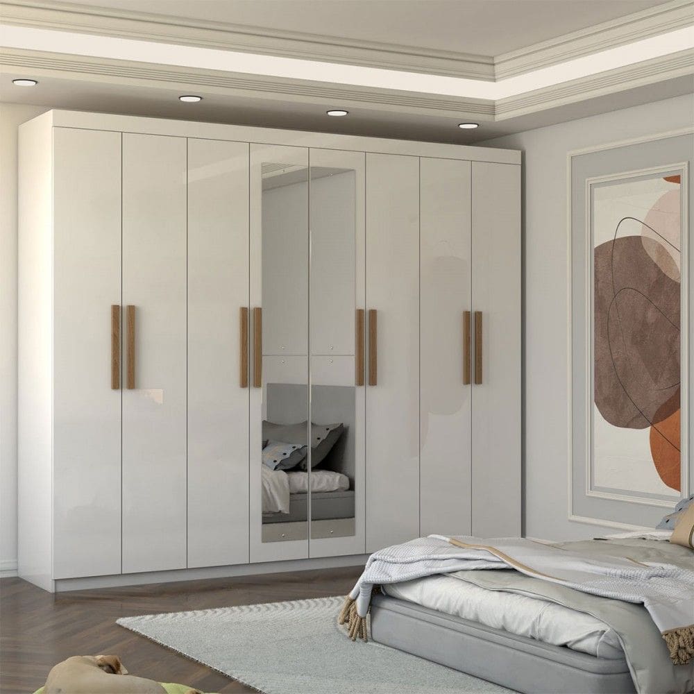 Guarda-Roupa Casal Nirvana Plus 8 Portas 4gavetas com Espelho Branco - Panorama Móveis