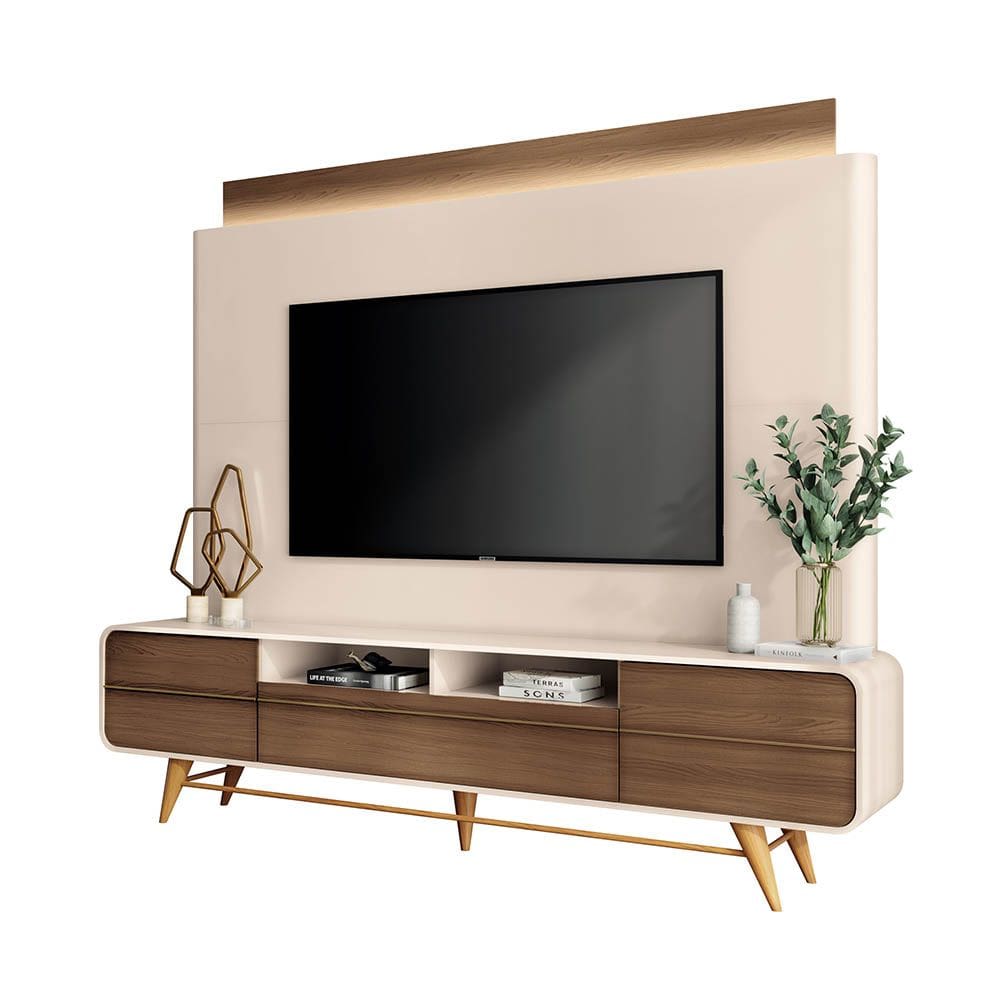 Estante de TV 85 Pol 220cm Dany Off White/Castanho H01 - D`Rossi