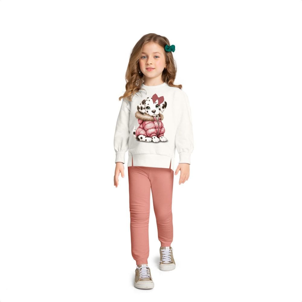 Conjunto Infantil Kyly Moletom Menina Off White e Rosa Antigo