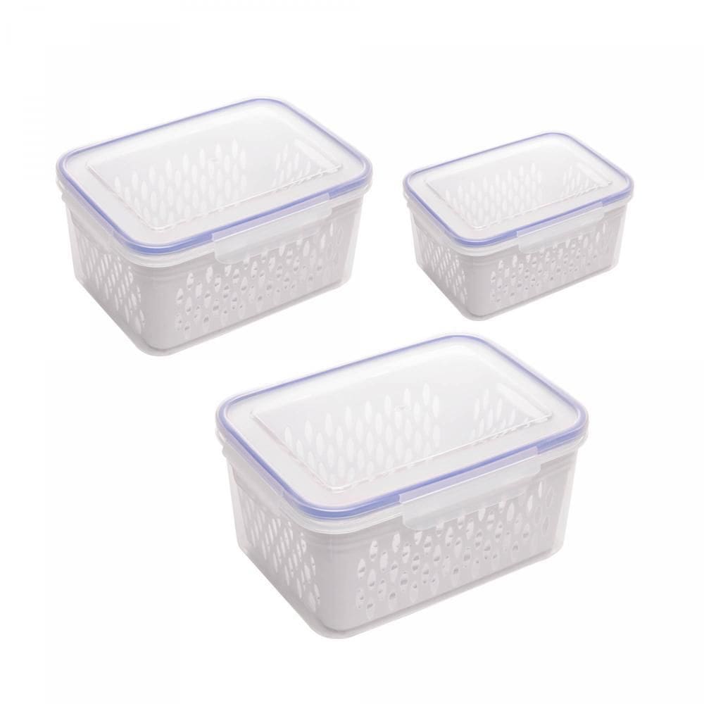 Conjunto 3 Potes Herméticos com Cesto Escorredor Branco