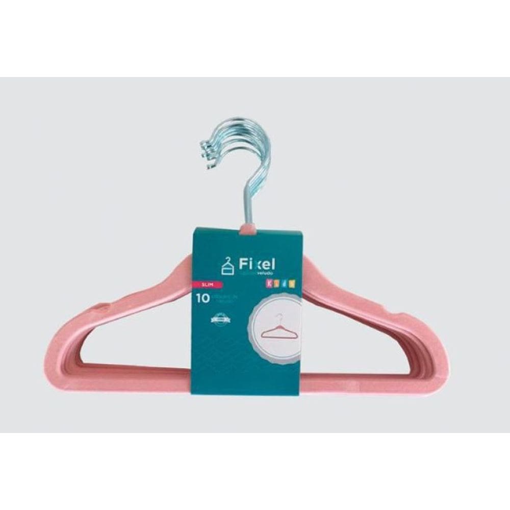 Cabide Veludo Fixel Kids Rosa Kit 10 Pçs 29,5 x 20 cm