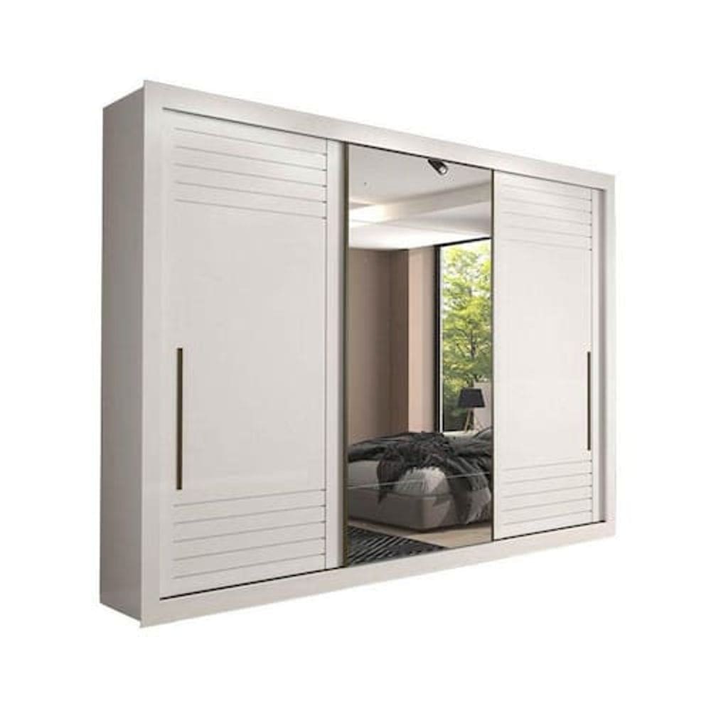 Guarda Roupa 3 Portas Casal com Espelho Vitória Panan - Branco