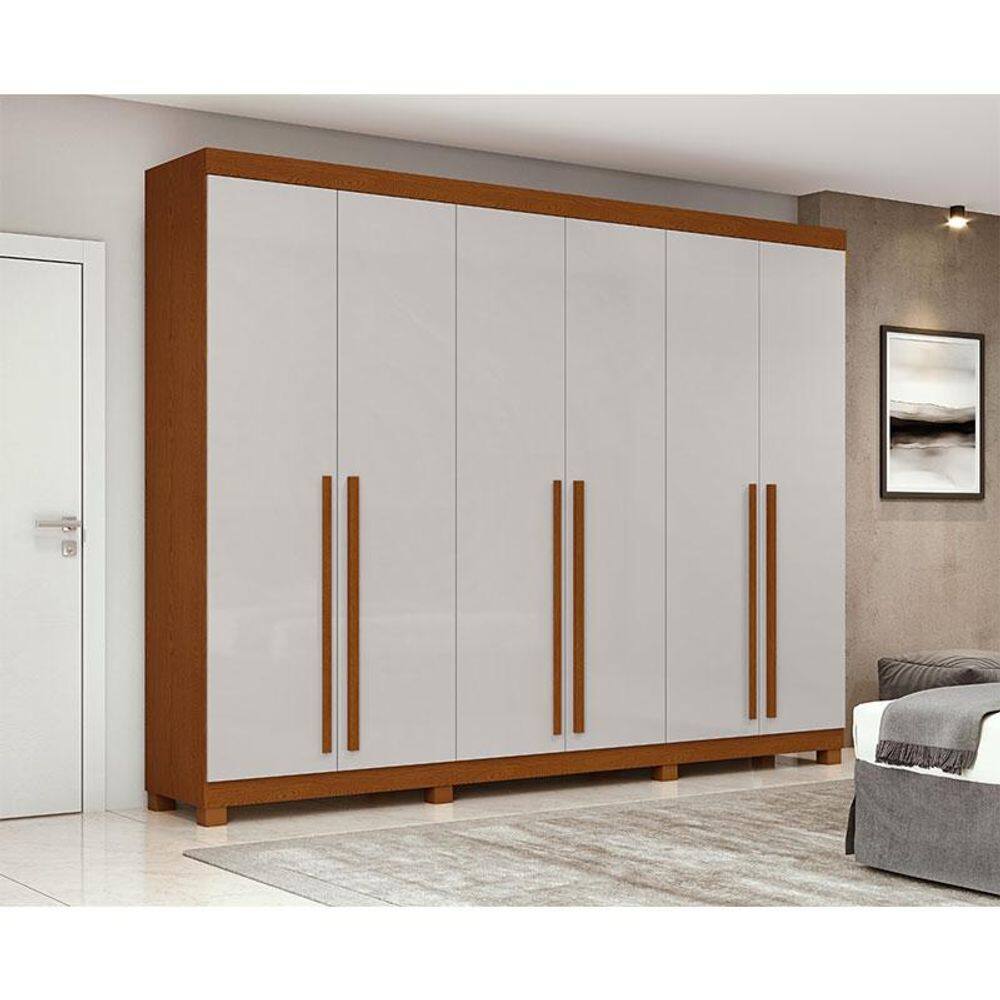 Guarda Roupa Casal Ambiente Bertha 6 Portas 2 Gavetas Frassino Off White com Pés - Lopas