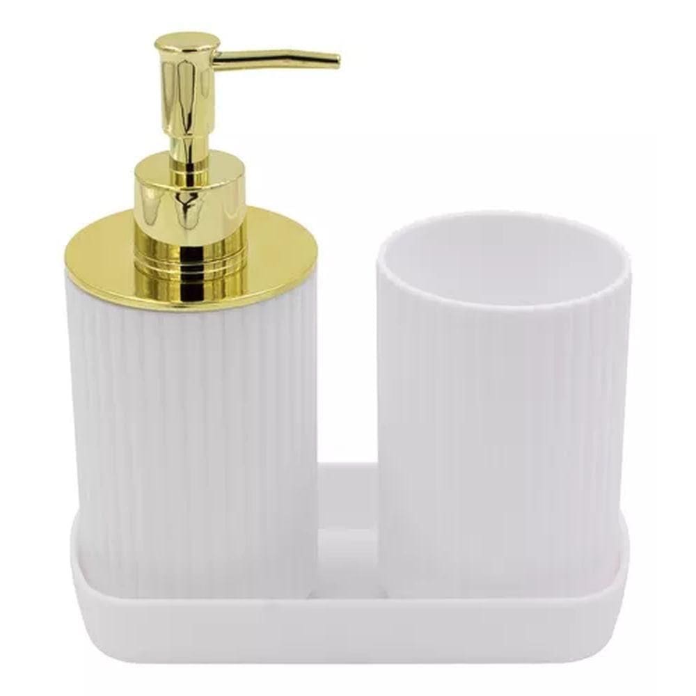 Kit Banheiro 3 Pçs Saboneteira/Copo/Bandeja Branco - Quanhe