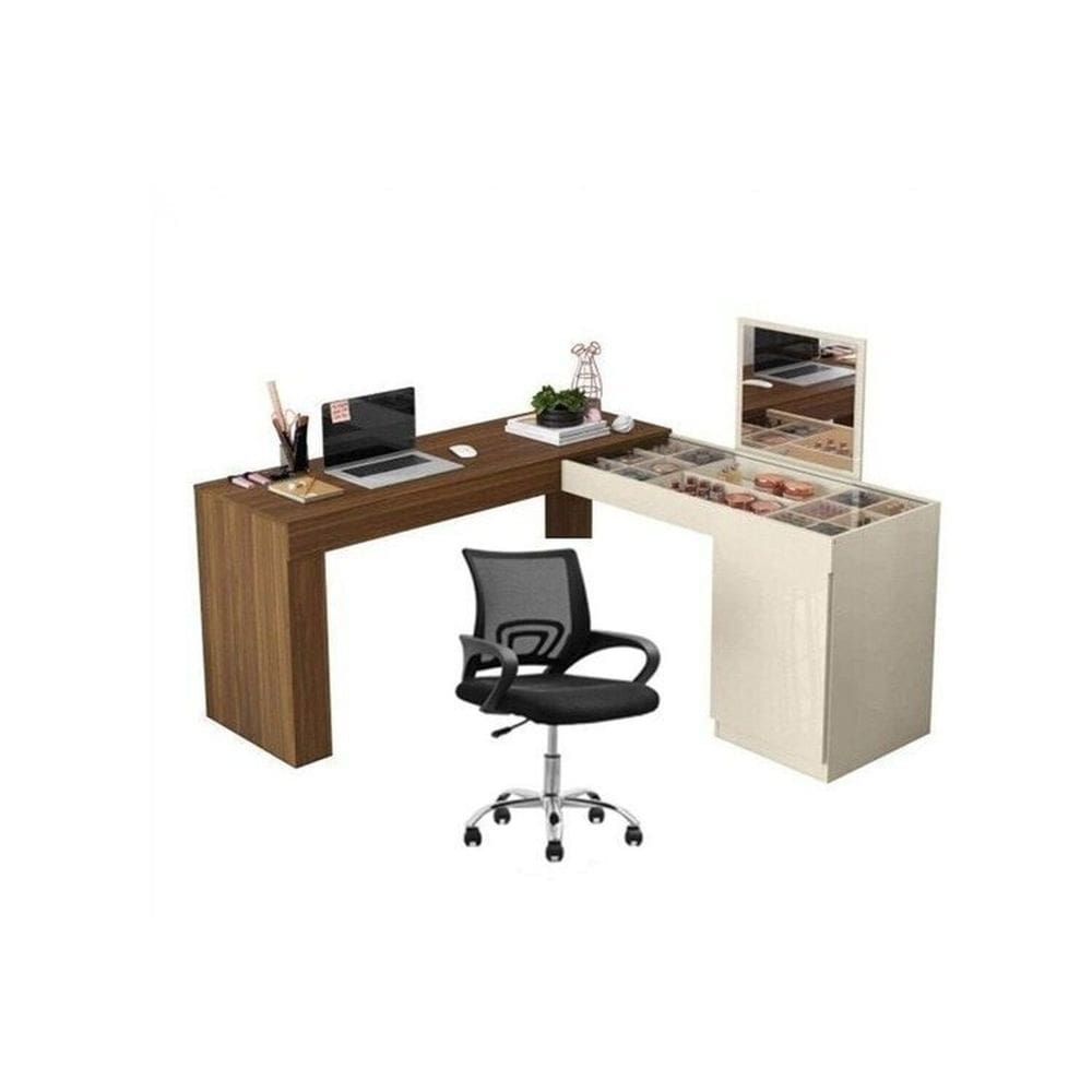 Conjunto Escritório 1 Mesa Escrivainha Penteadeira 1 Cadeira de Escritório Diretor Tok Freijó