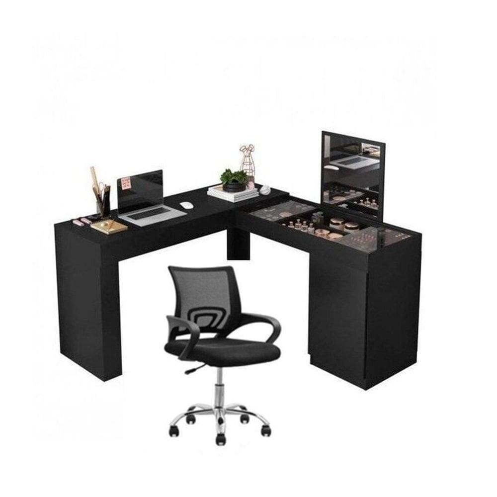 Conjunto Escritório 1 Mesa Escrivainha Penteadeira 1 Cadeira de Escritório Diretor Tok Preto