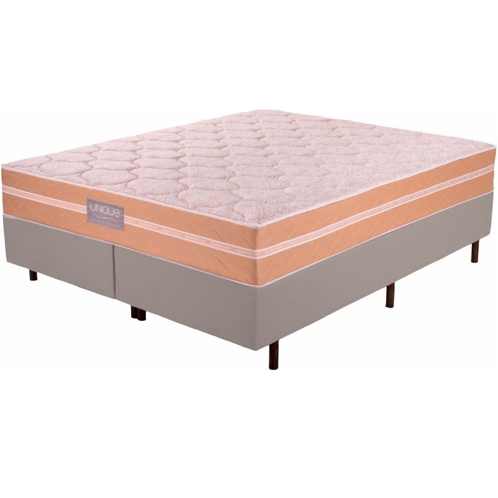 Cama Box Casal Queen Unique Strong em molas ensacadas individualmente altura de 63 cm largura 158 Bege