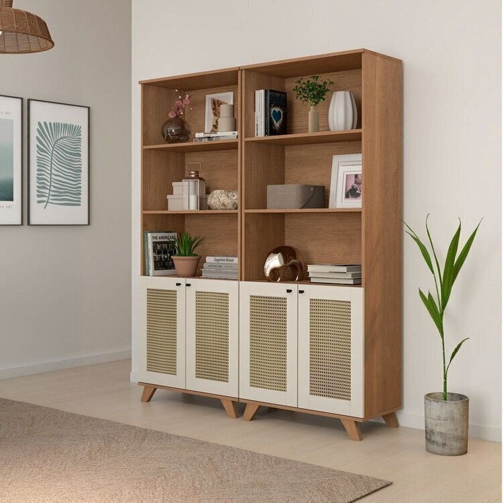 Kit 2 Estantes Multiuso para Livros e Decoração Palinha 140cm Marrom