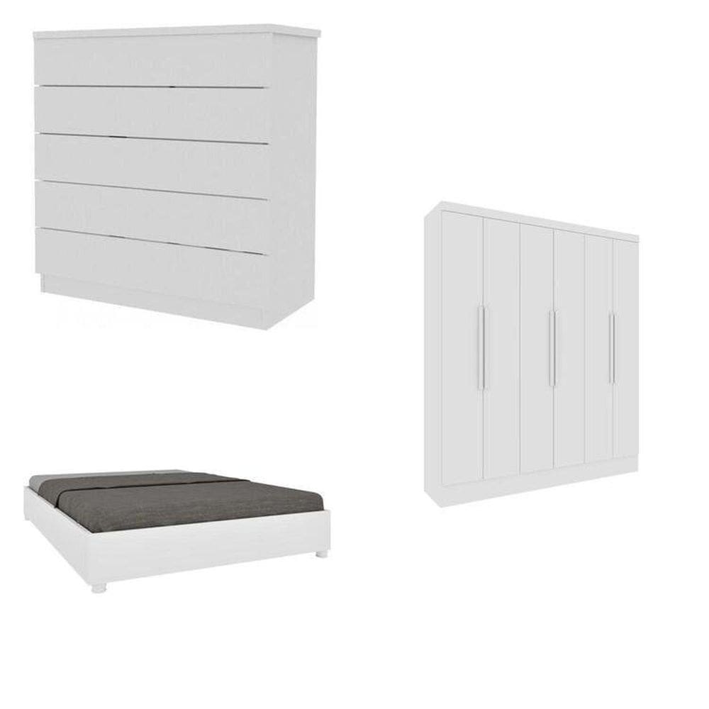 Quarto Casal Completo Guarda Roupa 6 portas Munique, Cama Casal Monaco e Cômoda Premium Espresso Móveis Neve