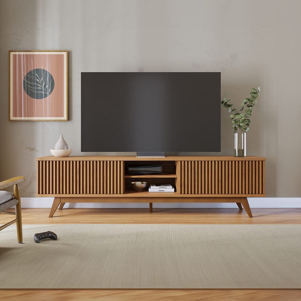 Rack Ripado Grande para TV até 75 Pol 220x56cm Fortaleza Freijó