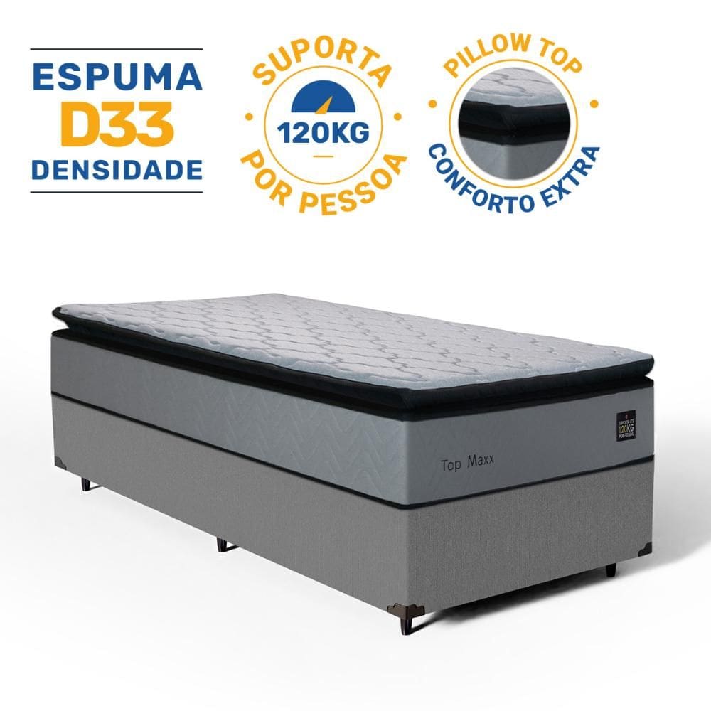 Cama Box com Colchão de Espuma D33 Pillow Top Maxx Solteiro 88cm