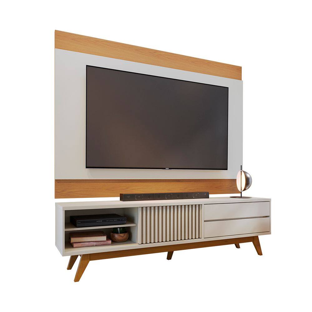 Rack com Painel para TV até 75 Pol 200x195cm Off White Freijó