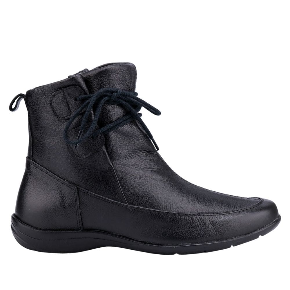 Bota Feminina Em Couro Preta Cano Curto Com Cadarços Fashion
