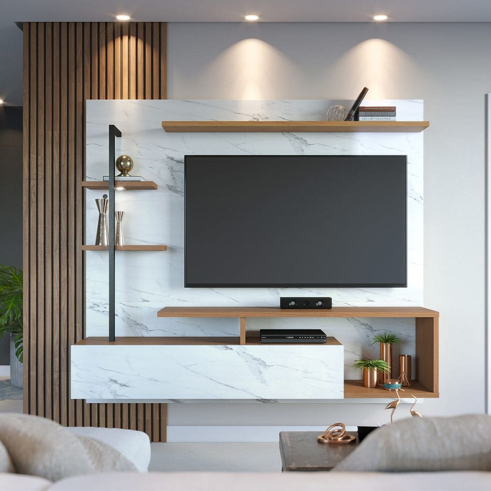 Painel para TV até 58 Pol 180x162cm Maragogi Calacatta Freijó