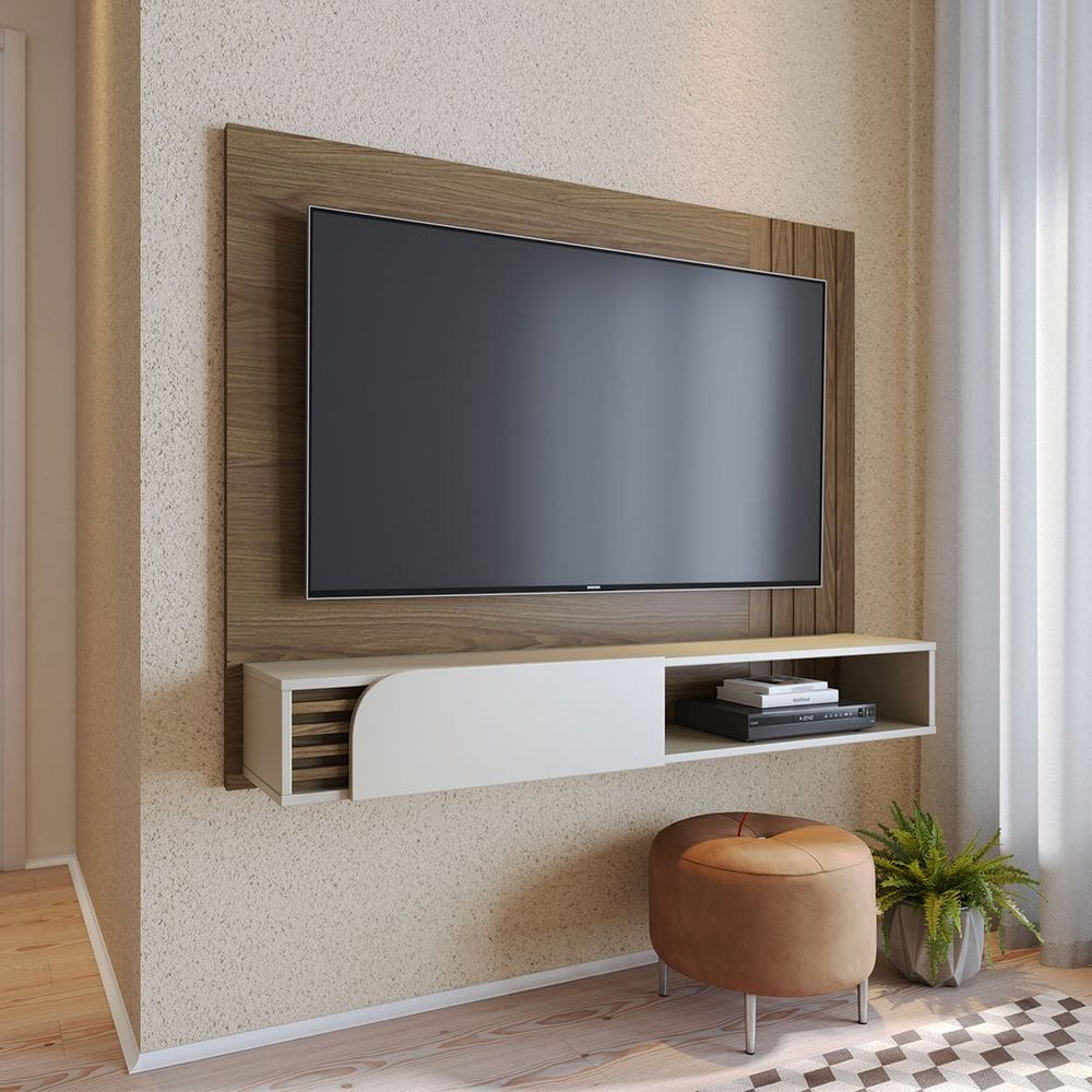 Painel para TV até 60 Pol com Nicho 136x108cm Jurerê Amêndoa Off White