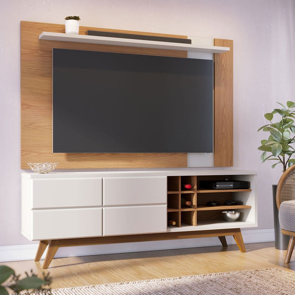 Rack com Painel Extensivo para TV até 70 Pol 180x172cm Freijó Off White