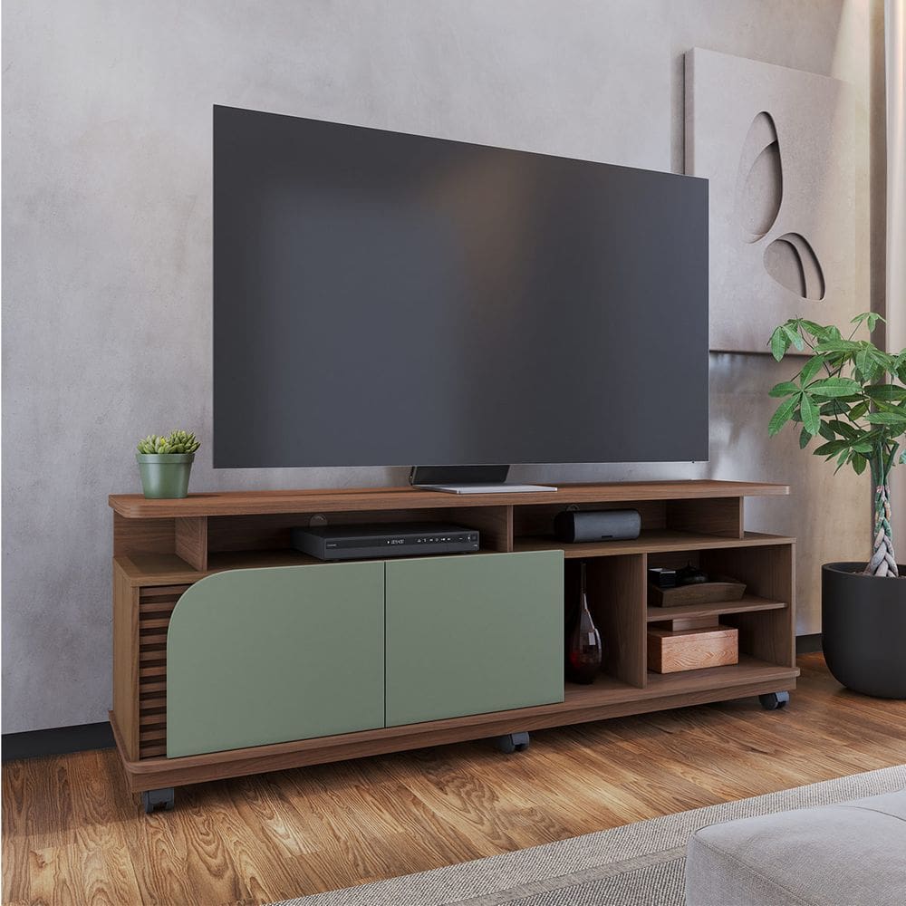 Rack para TV até 75 Pol com 2 Portas 180x62cm Jurerê Amêndoa Hortelã
