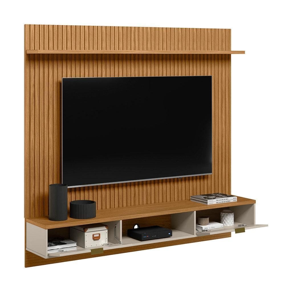 Painel Com Nicho 2 Portas Até 75 Polegadas Nature Off White