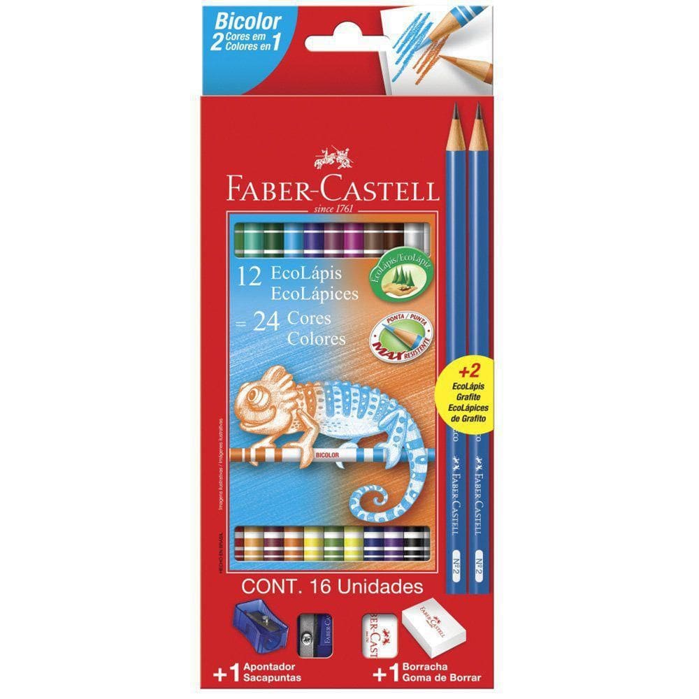Ecolápis De Cor Faber Castell Bicolor Kit Escolar 24 Cores