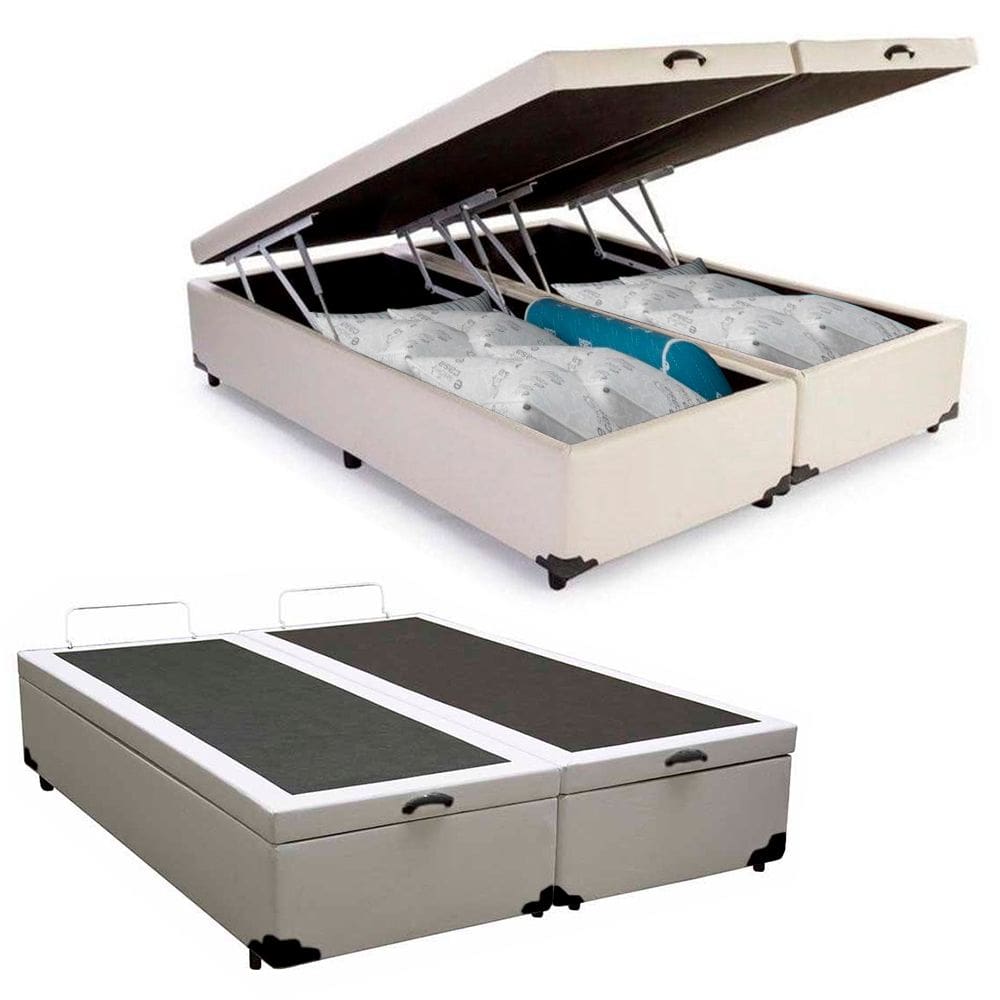 Cama Box Baú Queen Bipartido Sintético SerenePrime Branco 158x198x44