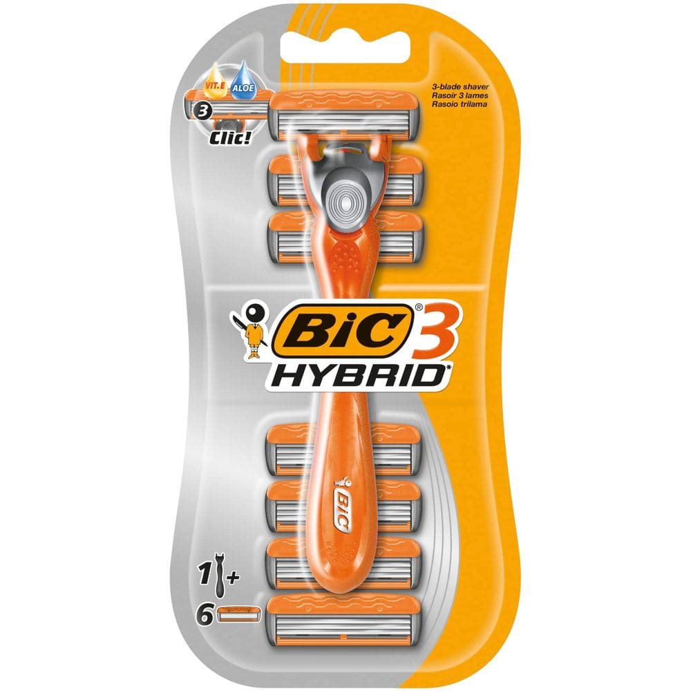 Lâmina tripla masculina Razors BIC 3 Hybrid com 1 alça e 6 recargas