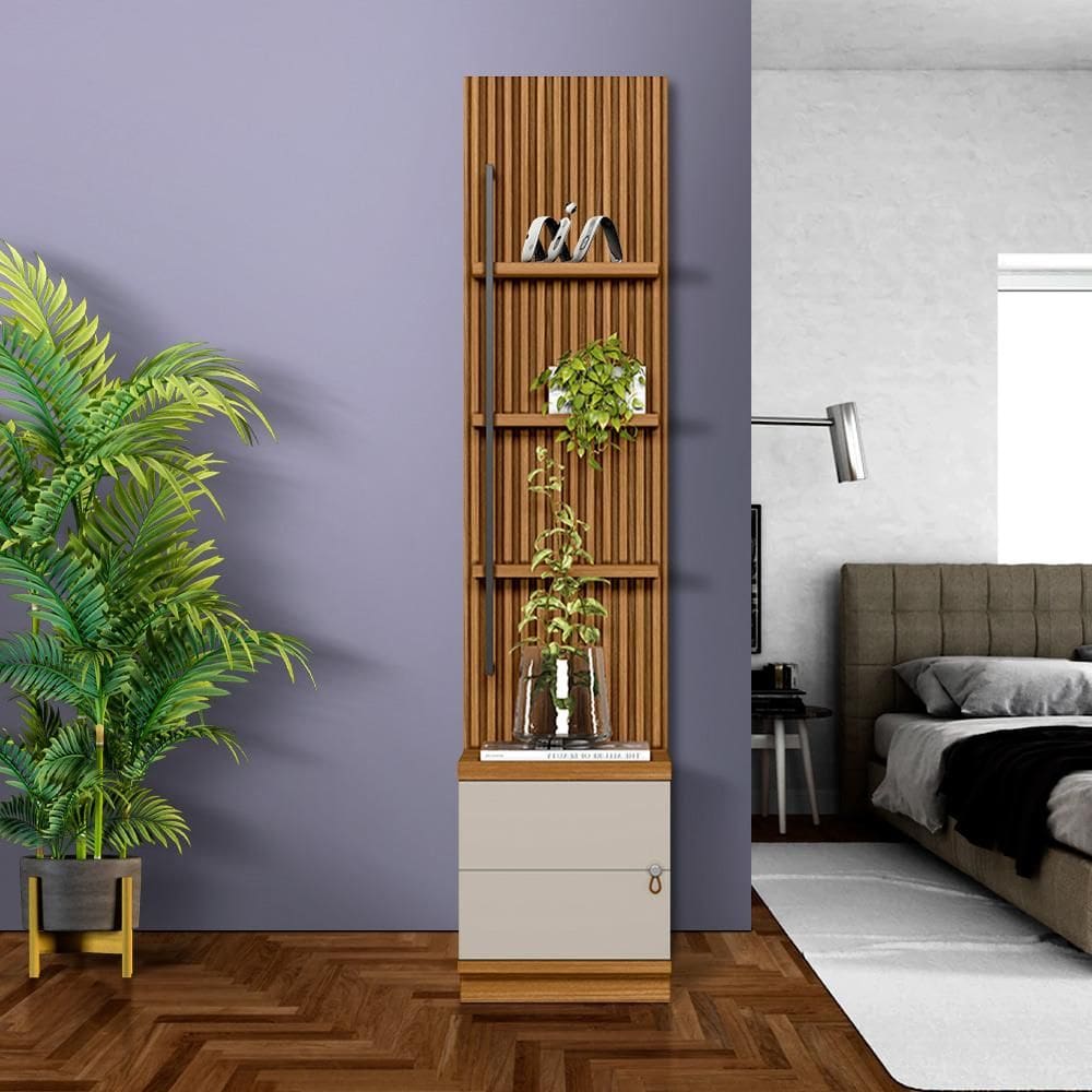 Multiuso Para Quarto Ripado 1 Porta Nature Off White JM Móveis