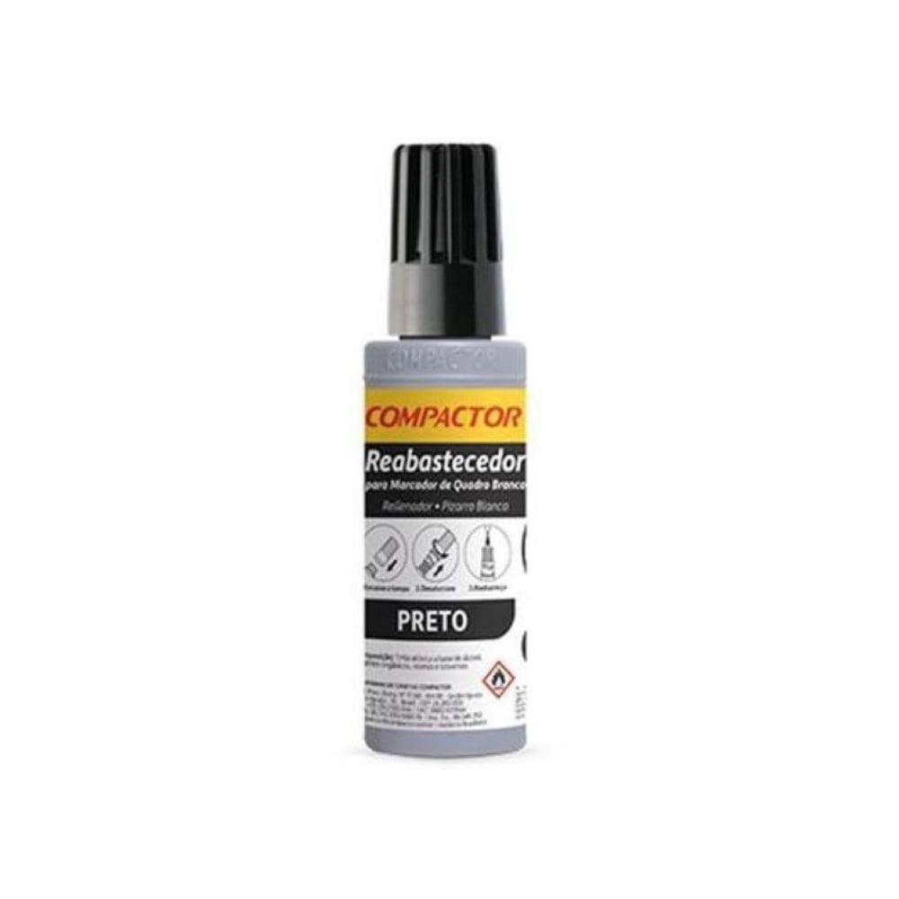 Tinta Reabastecedor para Marcador de Quadro Branco 30ml cor Preta Compactor