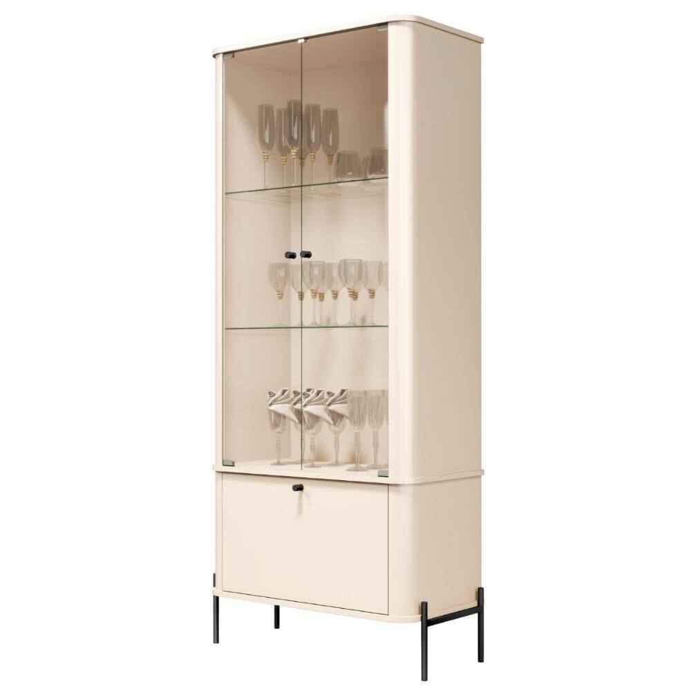 Cristaleira Tucupí Curva Puxador Pés Metal Off White Bronze JB Bechara