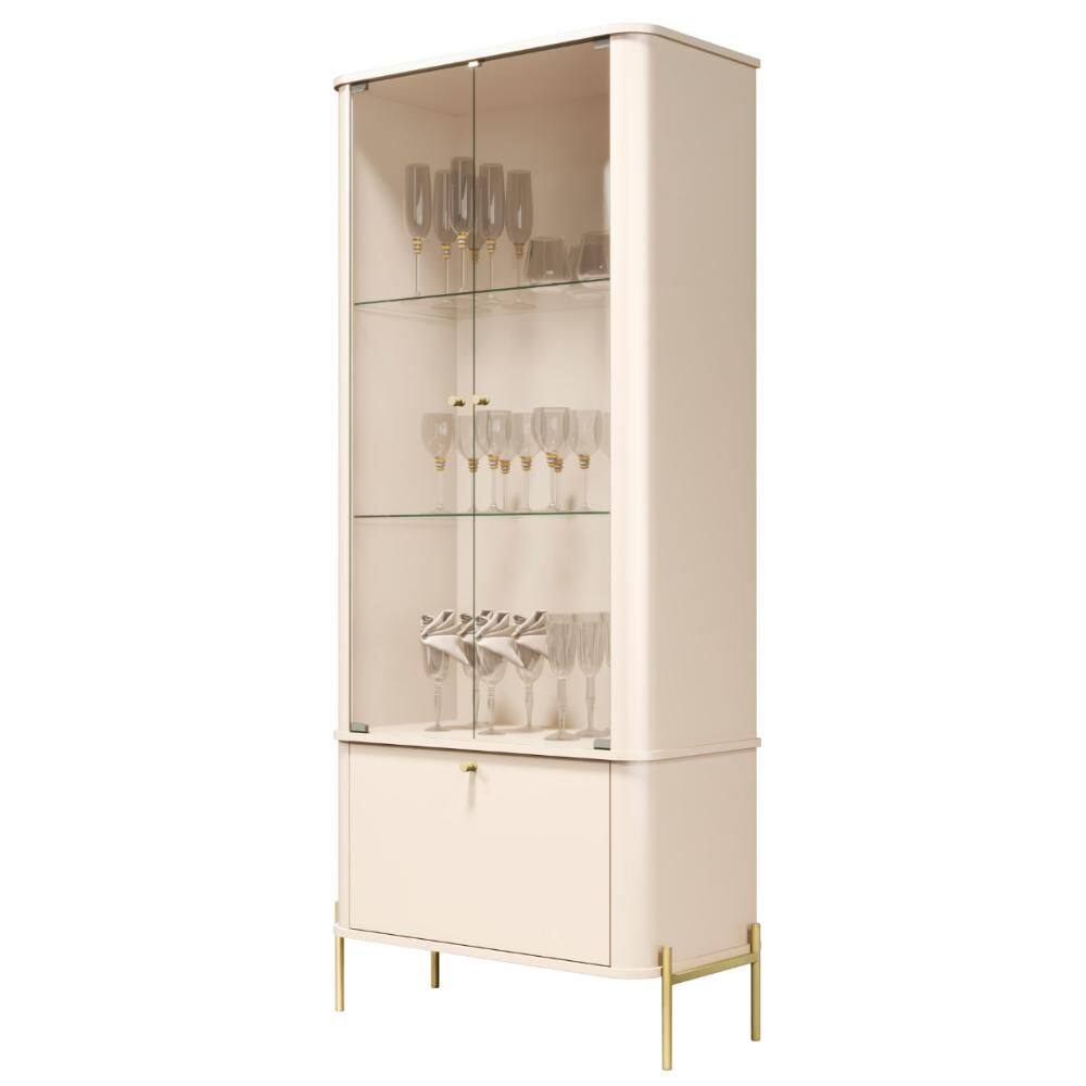 Cristaleira Tucupí Curva Puxador Pés Metal Off White Dourado JB Bechara