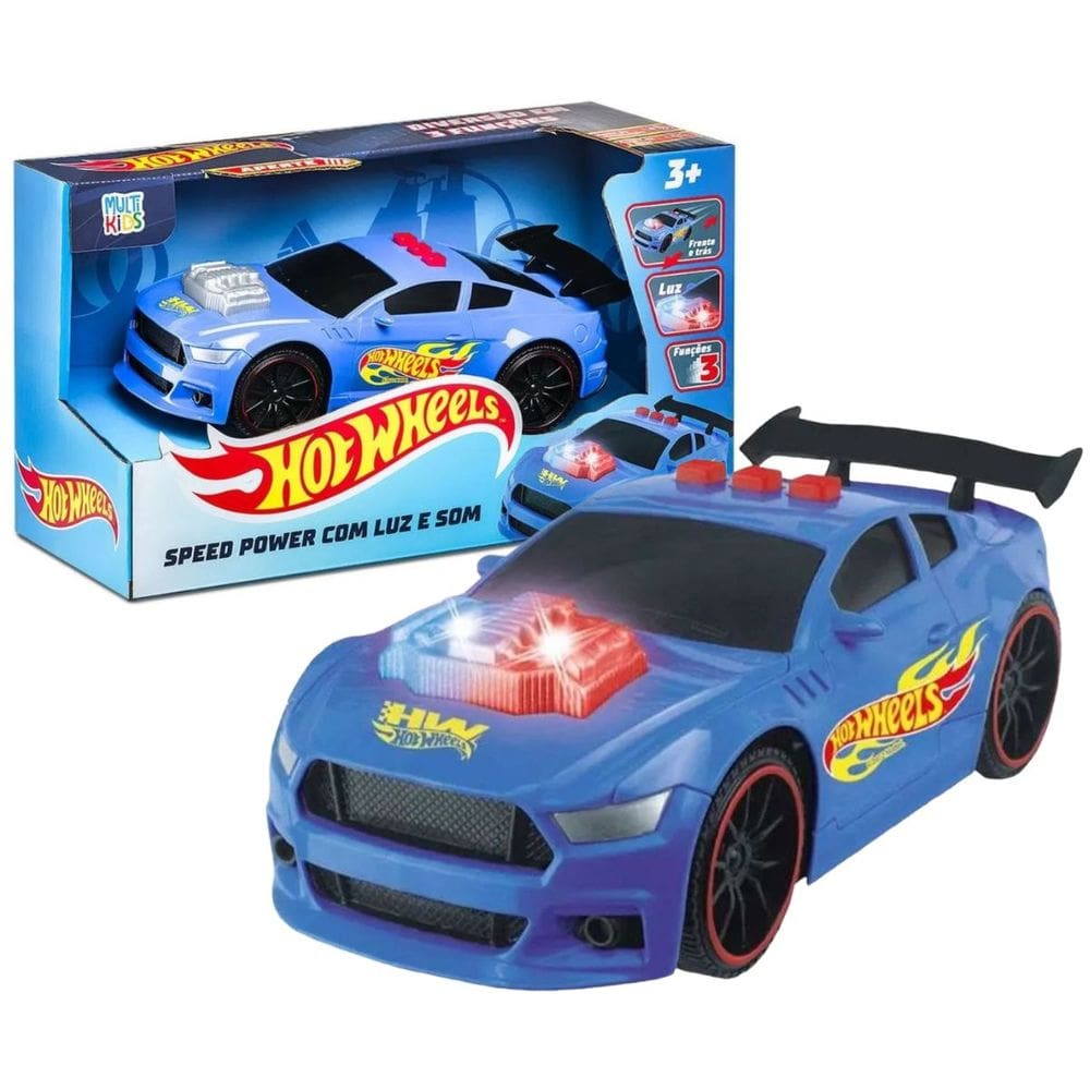 Carrinho Hot Wheels Speed Power Azul Com Luz e Som Multikids