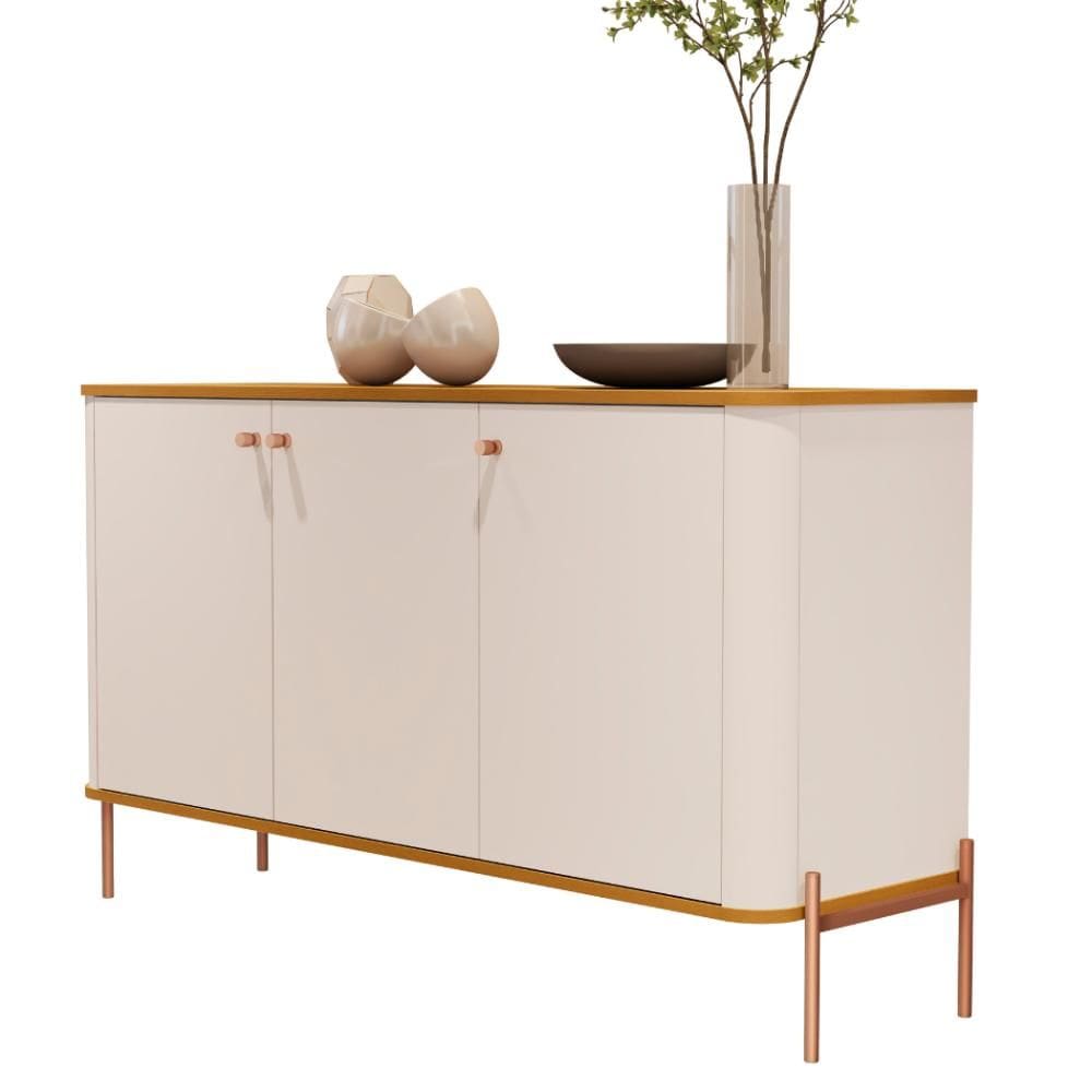 Buffet Tucupí Pés Metal Off White Nature Bronze JB Bechara