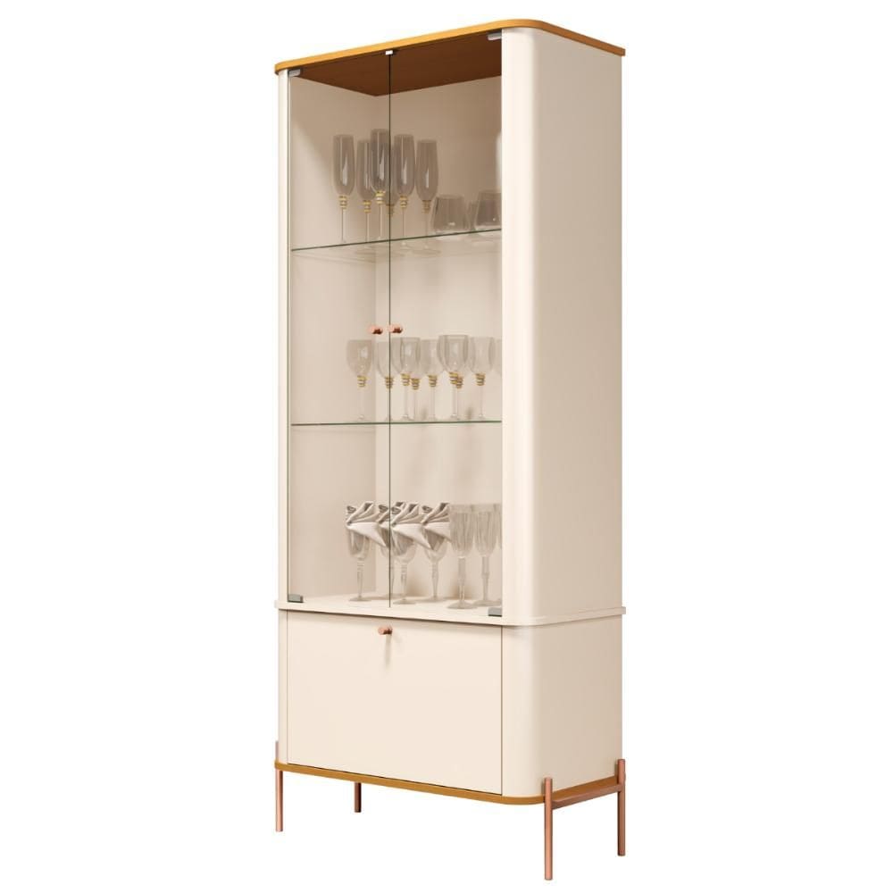 Cristaleira Tucupí Curva Puxador Pés Metal Off White Nature Bronze JB Bechara
