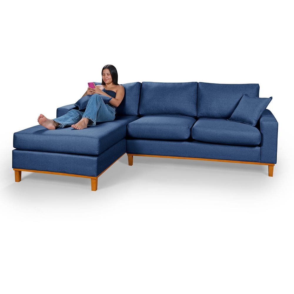 Sofá Amsterdã Living Com Chaise Em Linho Essencial Estofados