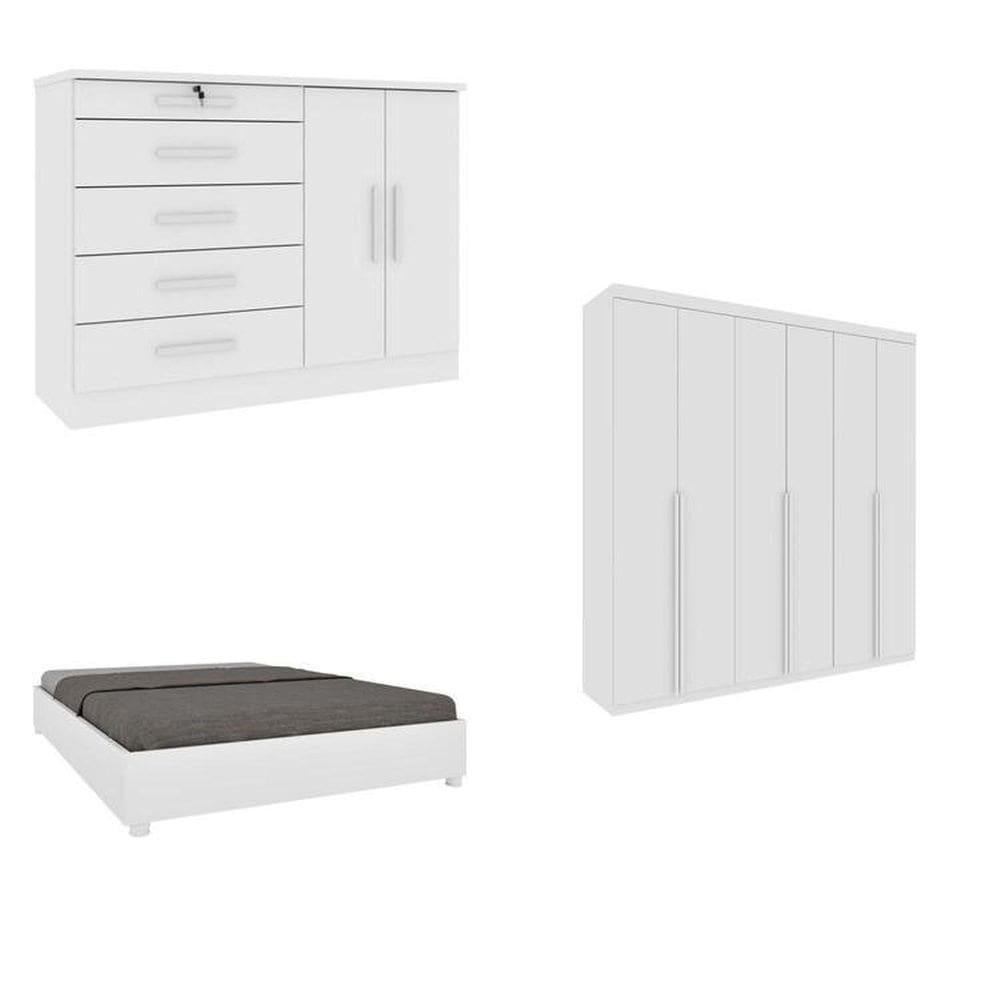 Quarto Casal Completo Guarda-Roupa Milano, Cama Mônaco e Cômoda Istambul Espresso Móveis Neve