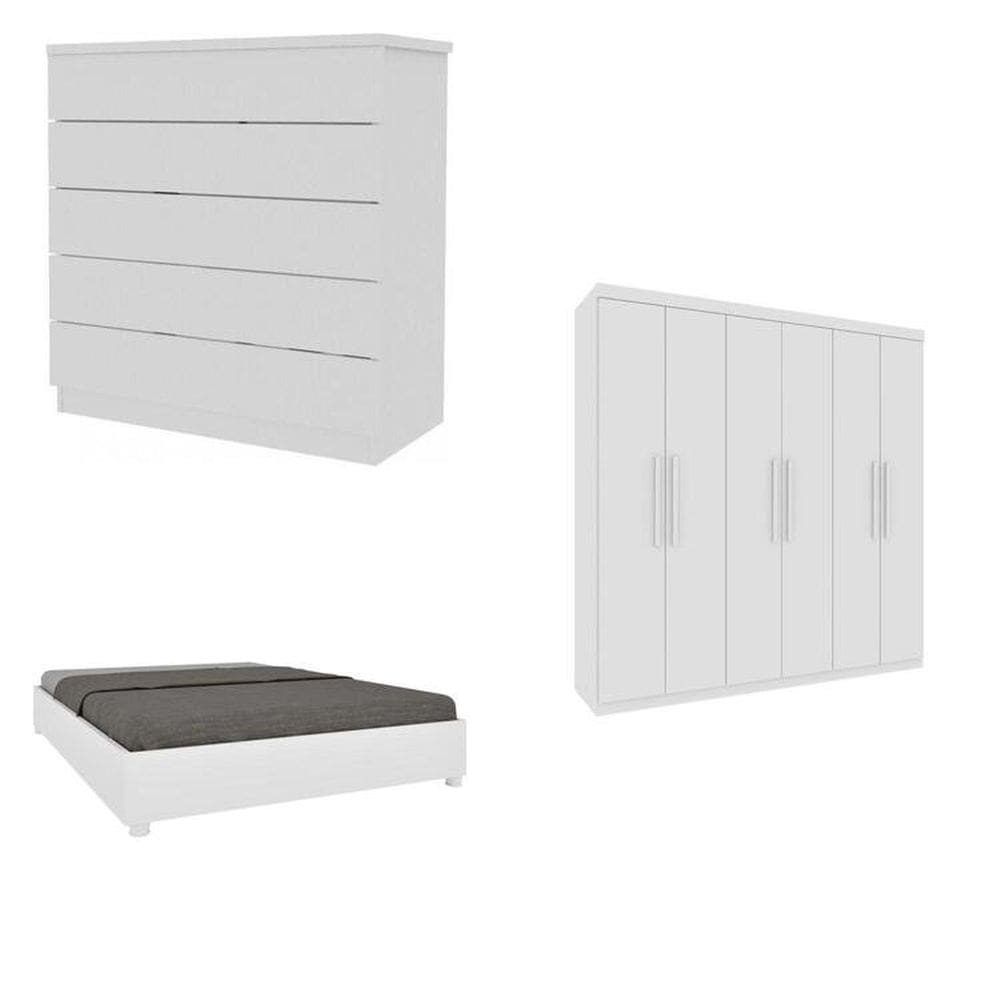 Quarto Casal Completo Guarda-Roupa Lima, Cama Mônaco e Cômoda Premium Espresso Móveis Neve