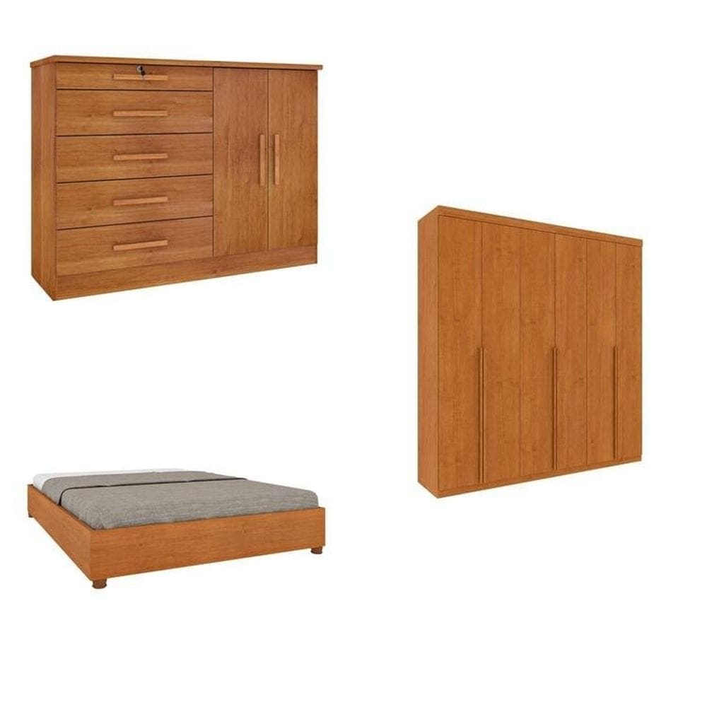 Quarto Casal Completo Guarda-Roupa Milano, Cama Mônaco e Cômoda Istambul Espresso Móveis Cinamomo