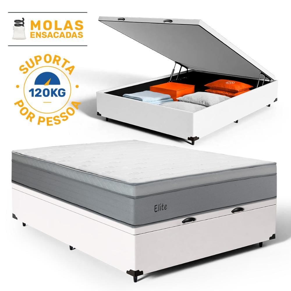 Cama Box Baú com Colchão de Molas Ensacadas Pillow In Elite Casal 138cm