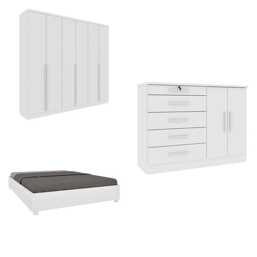Quarto Casal Completo Guarda-Roupa Londres, Cama Monaco e Cômoda Istambul Espresso Móveis Neve