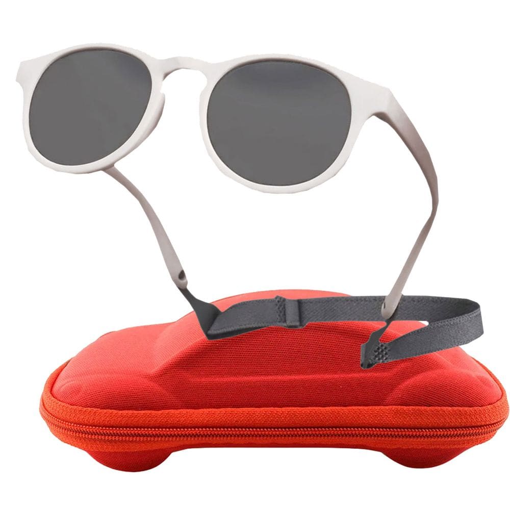 Óculos de Sol Flexível Bebê + Case Carrinho + Cordão Elástico Branco