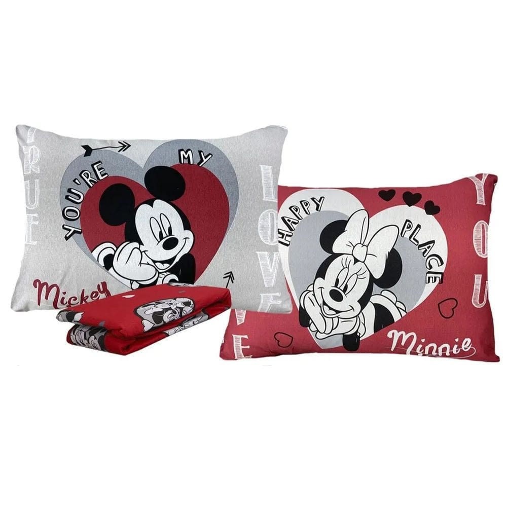Jogo de Cama Casal Minnie Mickey Lovers 3 Peças C/ Elástico