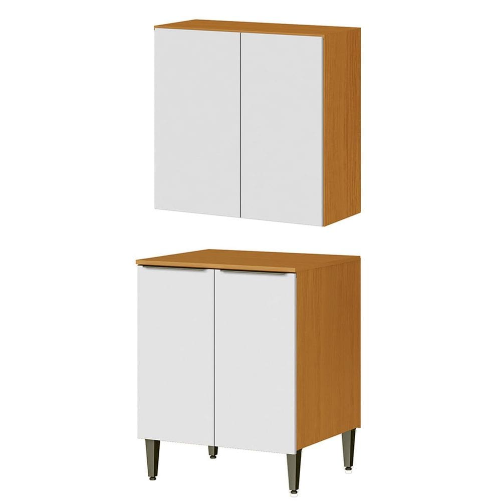 Conjunto Armário Aéreo e Balcão 100% MDF 2 Portas 70cm Luna