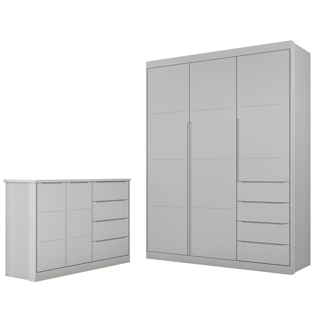 Jogo de Quarto Infantil Guarda Roupa e Cômoda Lua P04 Cinza - Mpozenato