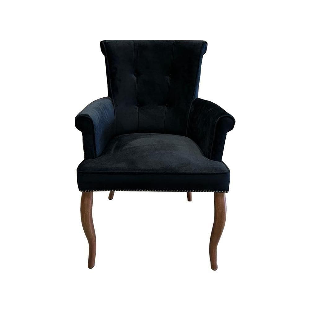 Cadeira De Jantar Belford Veludo Preto Pés De Madeira Design Sofisticado G48 - Gran Belo