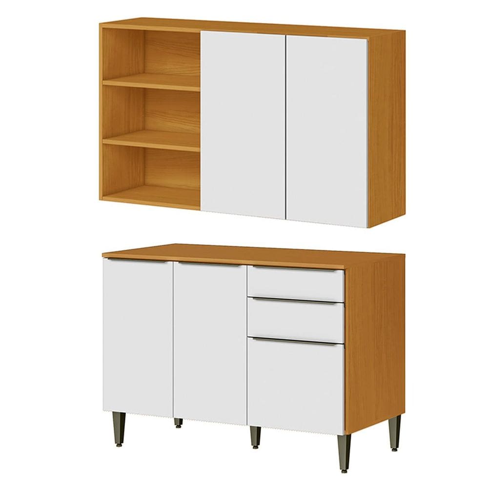 Conjunto Armário Aéreo e Balcão 120cm 100% MDF Luna