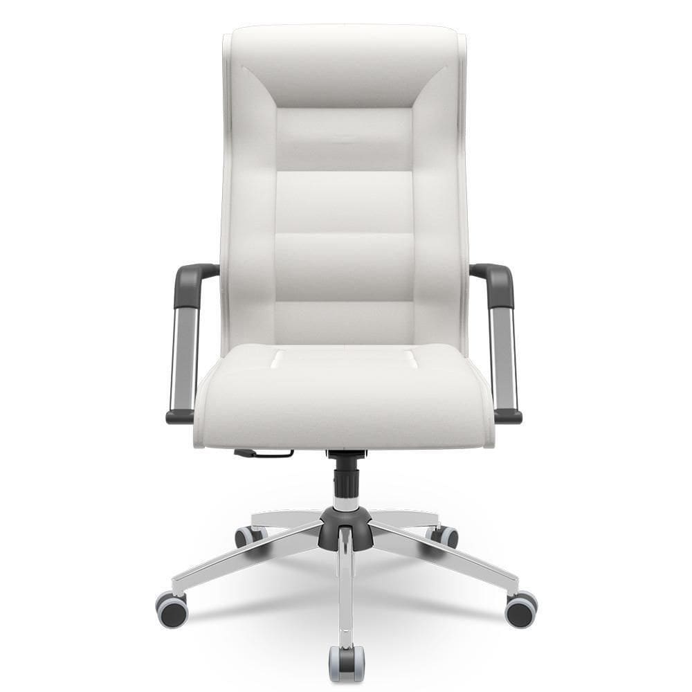 Cadeira De Escritório Giratória Presidente Base Cromada Kirk P03 Facto Branco - Lyam Decor