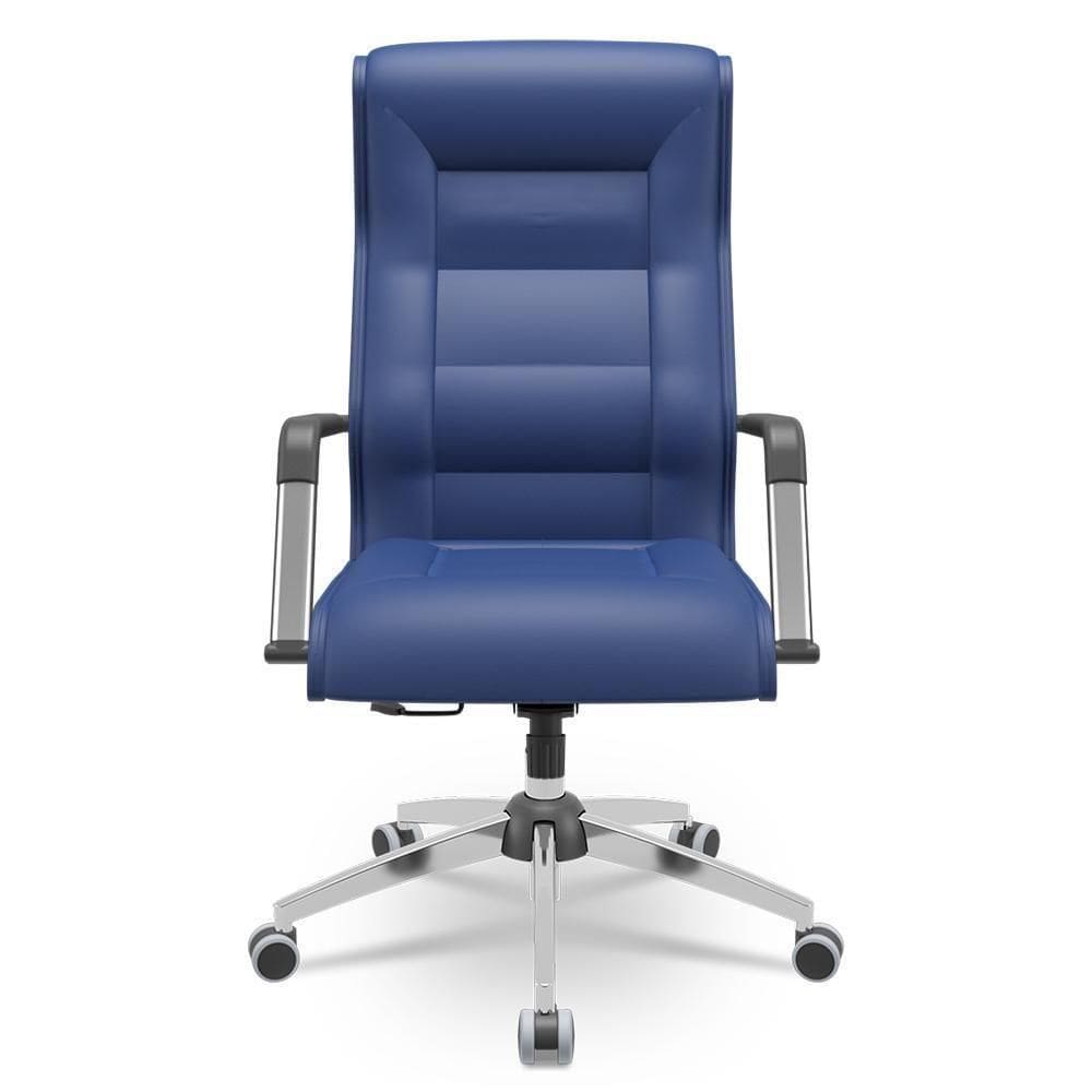 Cadeira De Escritório Giratória Presidente Base Cromada Kirk P03 Vinil Azul - Lyam Decor