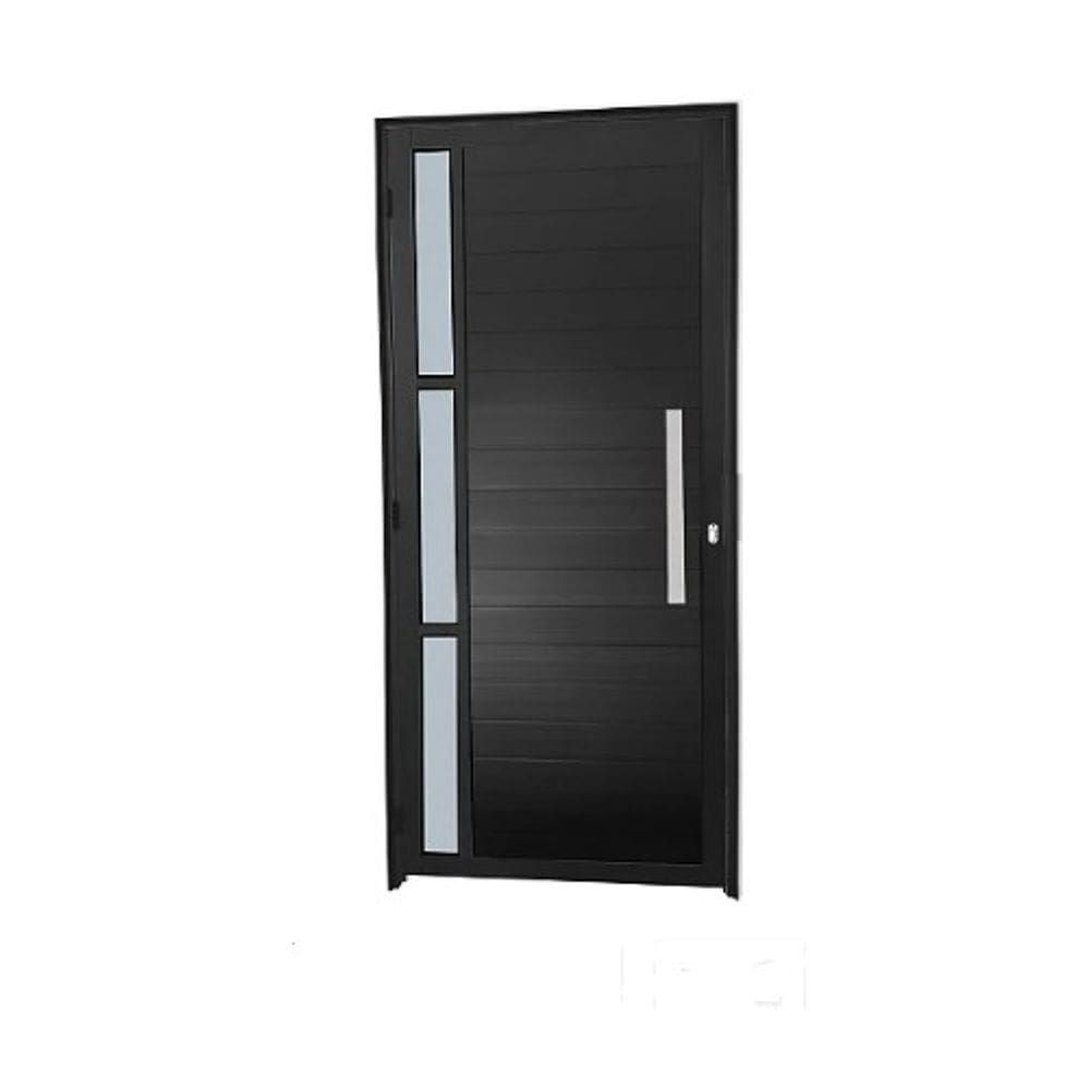 Porta Lambril 210x80 c/Puxador e Vidro L/Esq. - Alumínio Preto - Linha 25